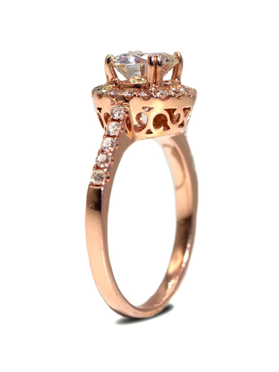 Capri Engagement Ring Round diamond victorian halo rose gold ring 14K