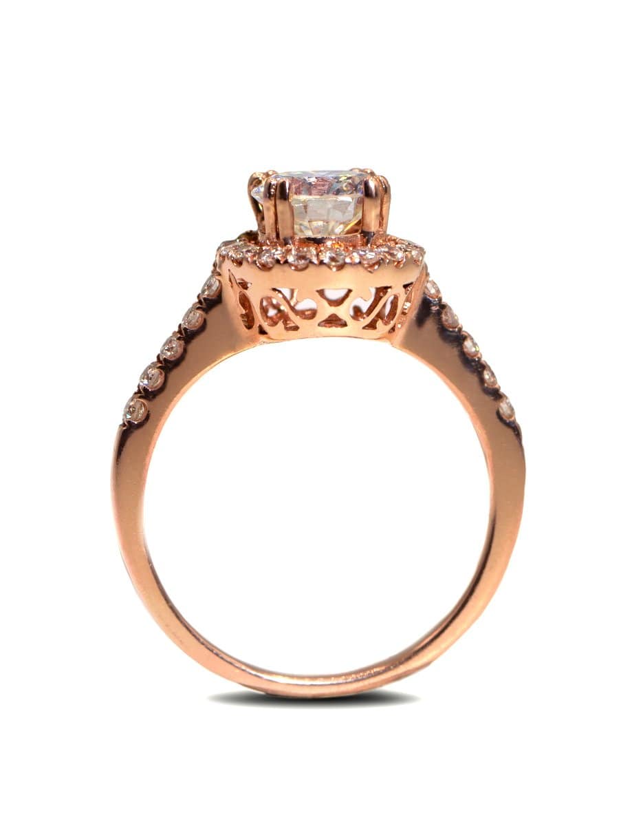 Capri Engagement Ring Round diamond victorian halo rose gold ring 14K