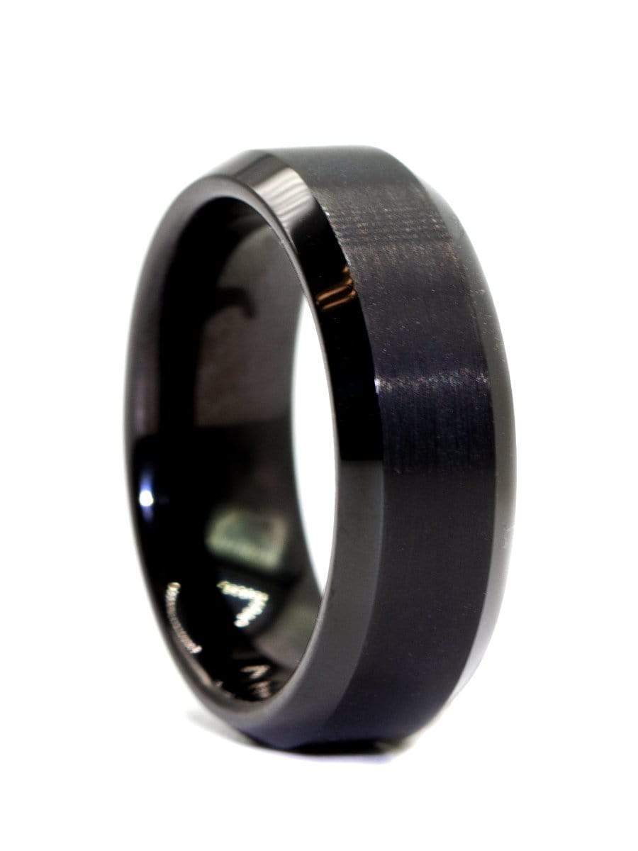 Capri Mens Band Black brushed with polished beveled comfort fit tungsten carbide band