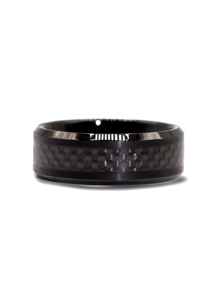 Capri Mens Band Black checkered beveled comfort fit tungsten carbide band