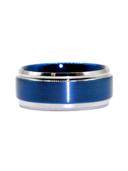 Capri Mens Band Blue and Silver color beveled comfort fit tungsten carbide band