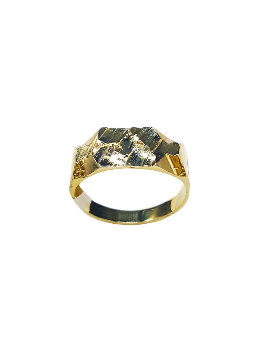 Capri Mens Ring Diamond-Cut Gold Nugget Ring Size 7.5 10K