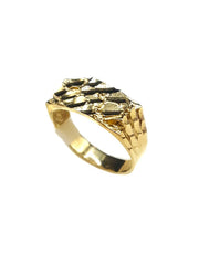 Capri Mens Ring Diamond-Cut Gold Nugget Ring Size 7.5 10K