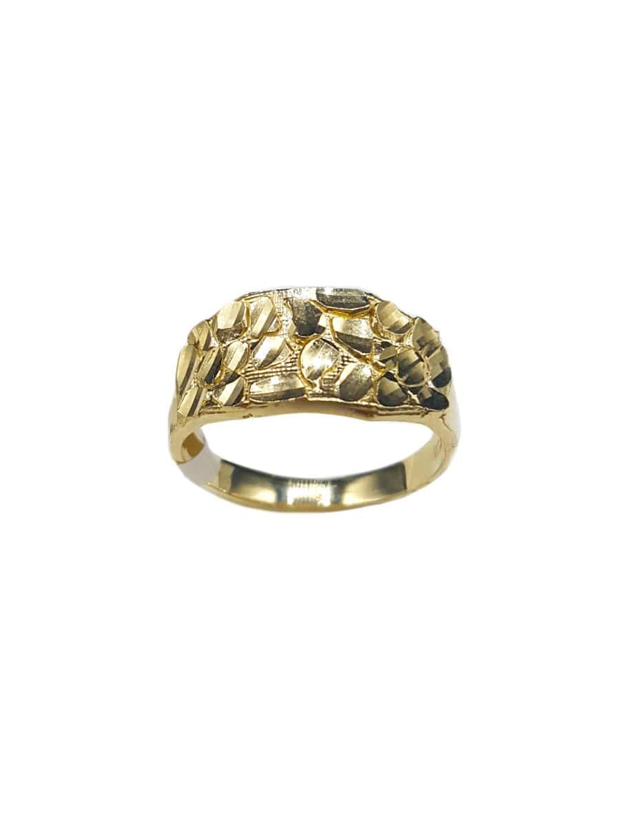 Capri Mens Ring Diamond-Cut Gold Nugget Ring Size 9 10K