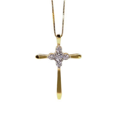 Capri Necklace Diamond Cross Yellow Gold Necklace 1/20 ct tw Round-cut 10K