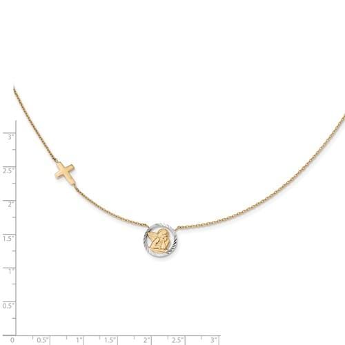 Capri Necklace Diamond Cut Two-Tone Angel And Cross Necklace 14K