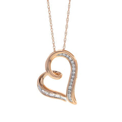 Capri Necklace Diamond Floating Heart Pendant Necklace in Rose Gold 10K