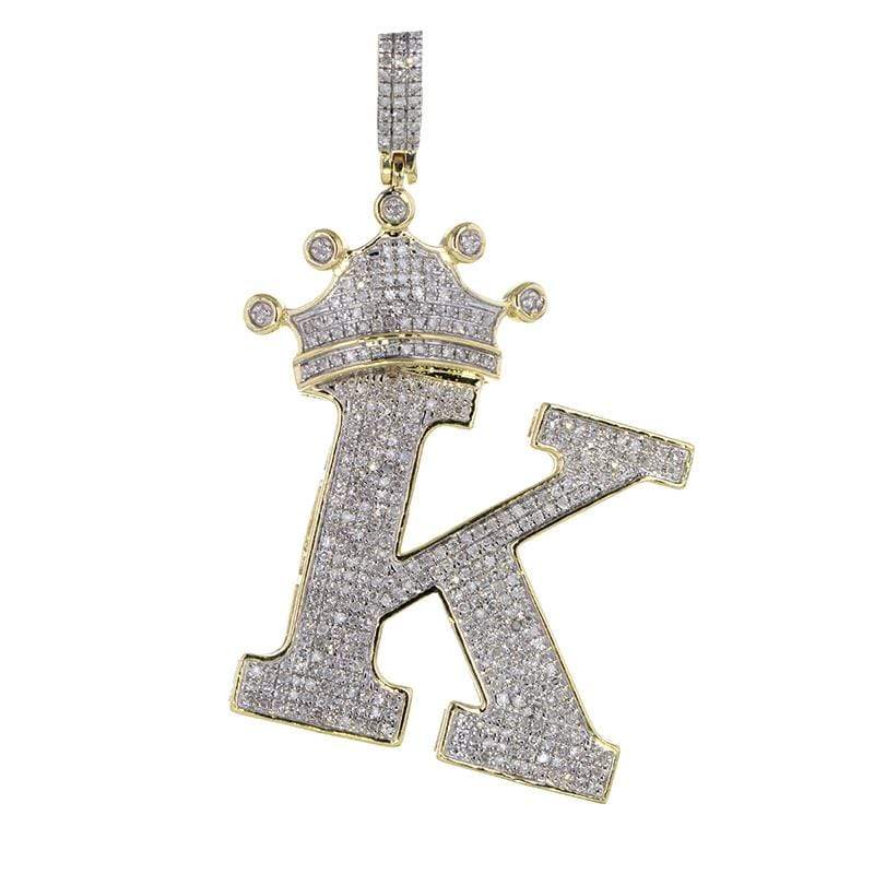 Capri Pendant 0.97ctw Diamond Crown Letter "K" Pendant 10K