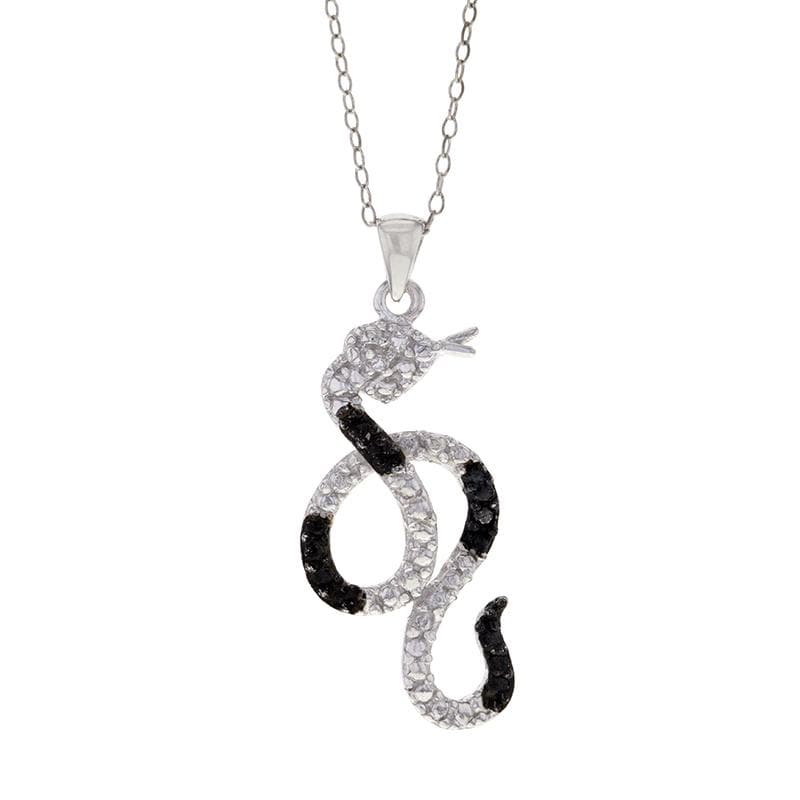 Capri Pendant Black and White Diamond Accent Snake Pendant Necklace in Sterling Silver