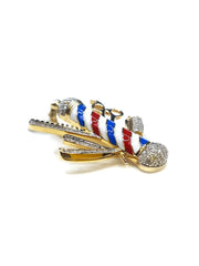Capri Pendant Colored Barber Pole, Clipper, Scissor, Comb and Razor Diamond & Gold Pendant 10K