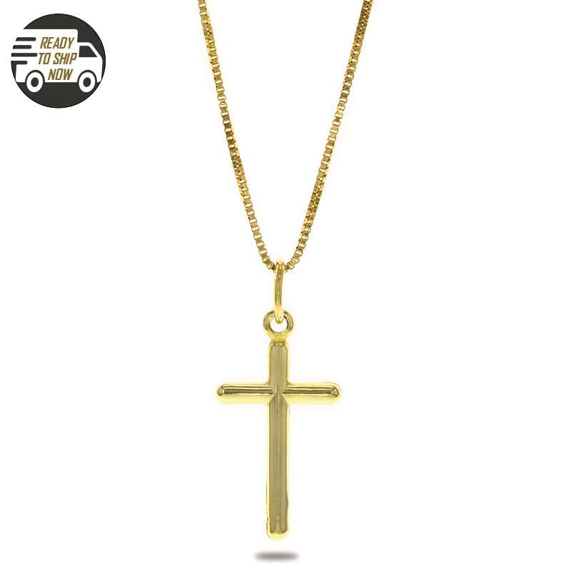 Capri Pendant Gold Polished Cross with Chain Necklace 14K