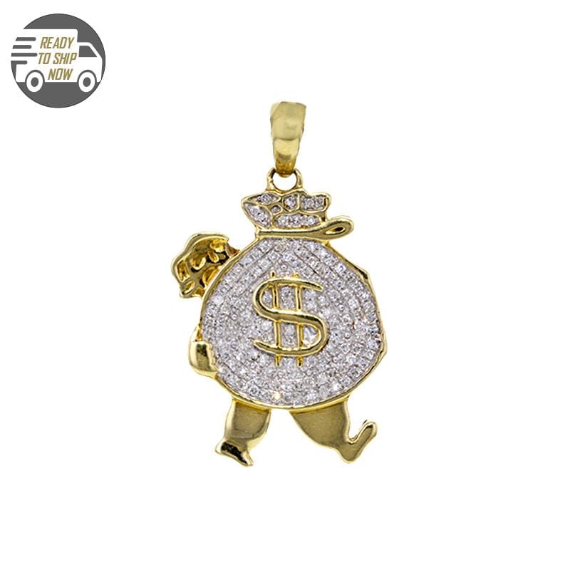 Capri Pendant Holding a Money Bag Diamond Pendant in Yellow Gold 10K