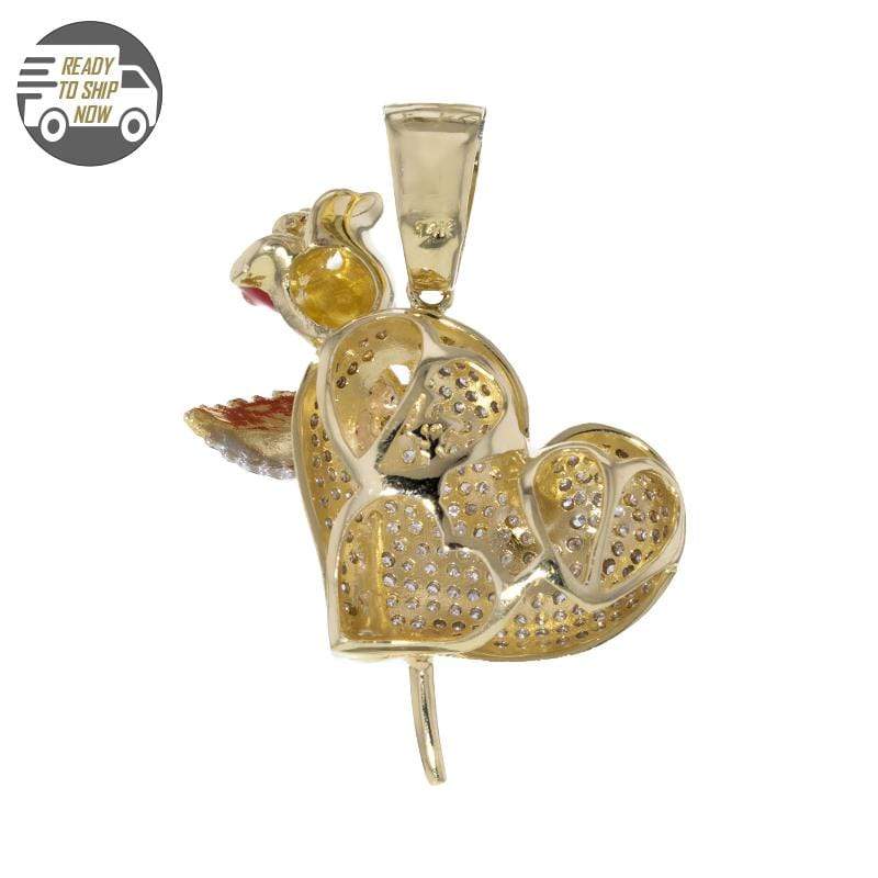 Capri Pendant Puff Diamond Heart with Red Rose Pendant in Yellow Gold 14K
