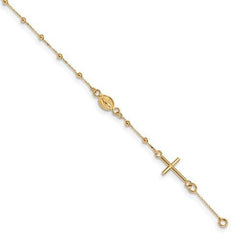 Capri_Q Bracelet Cross Rosary Gold Polished 7.5in Bracelet 14K