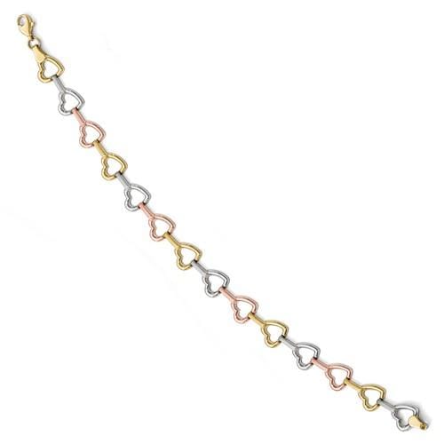 Capri_Q Bracelet Tri-Color Heart Bracelet 10K