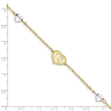 Load image into Gallery viewer, Capri_Q Bracelet Two-Tone Polished 15 Heart Bracelet 14K