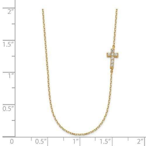 Capri_Q Necklace Polished Small Cross CZ Necklace 14K