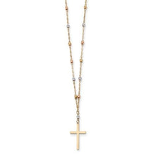 Load image into Gallery viewer, Capri_Q Necklace Tri-Color Diamond-Cut Beaded Polished Cross Necklace 14K