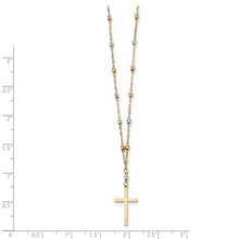 Load image into Gallery viewer, Capri_Q Necklace Tri-Color Diamond-Cut Beaded Polished Cross Necklace 14K