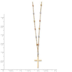 Capri_Q Necklace Tri-Color Diamond-Cut Beaded Polished Cross Necklace 14K