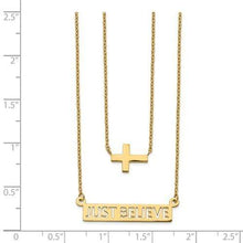 Load image into Gallery viewer, Capri_Q Necklace Two-Strand Polished Cross And Just Believe Bar Necklace 14K