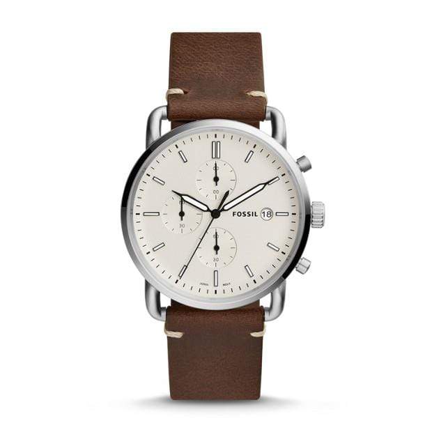 Fossil Watches Fossil Commuter Chronograph Leather Silver Brown 42mm FS5402P