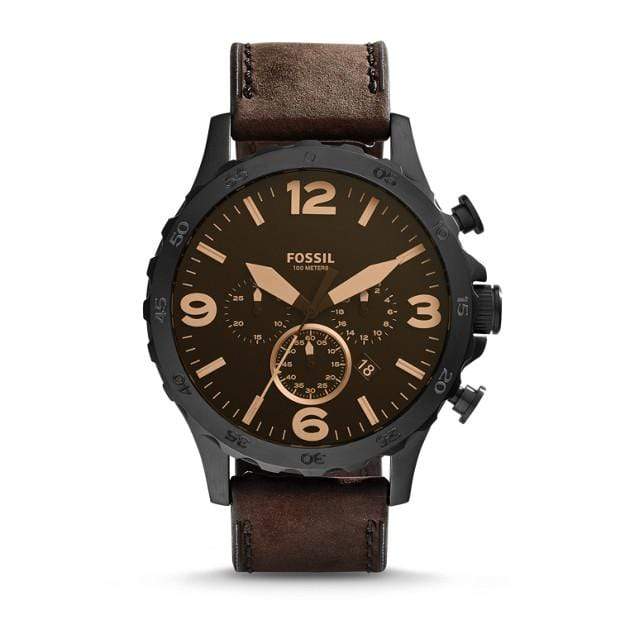 Fossil Watches Fossil Nate Chronograph Brown Leather Watch 50mm JR1487P