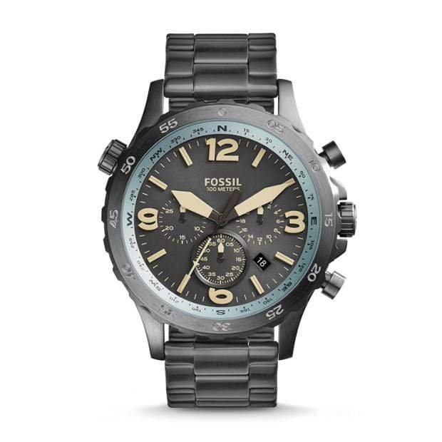 Fossil Watches Fossil Nate Compass Chronograph Gunmetal Stainless Steel Watch 50mm JR1517P
