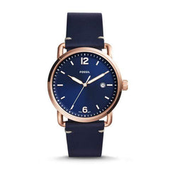 Fossil Watches Fossil The Commuter Three-Hand Date Blue Leather Watch 42mm FS5274P
