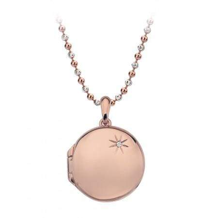 Hot Diamond Necklace Memoirs Rose Gold Plated Circle Engraveable Locket Necklace